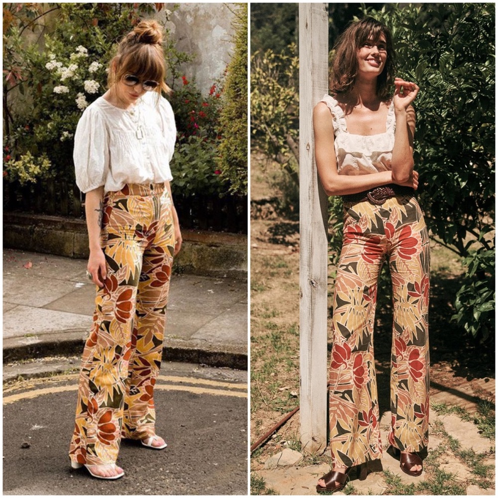 Sézane Edmond Tropical Print Cotton/Linen Trouser